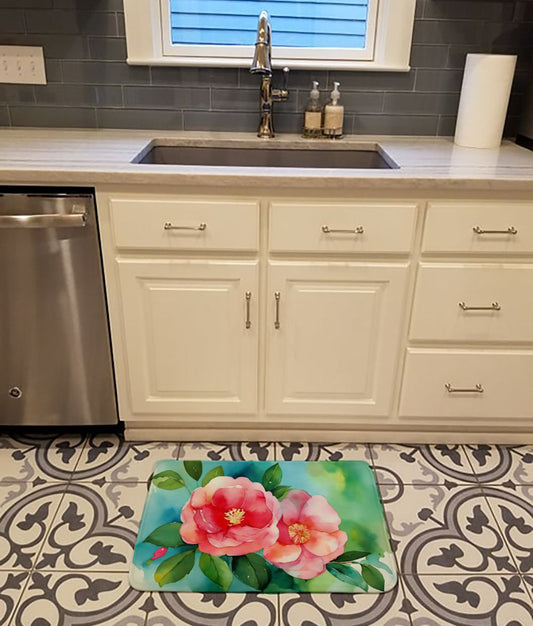 Alabama Camellia in Watercolor Memory Foam Kitchen Mat Machine Washable Anti-Fatigue Mat Cushion Comfort Bath Mat or Kitchen Rug