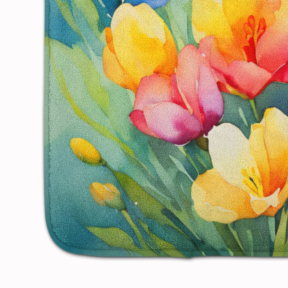 Freesias in Watercolor Memory Foam Kitchen Mat Machine Washable Anti-Fatigue Mat Cushion Comfort Bath Mat or Kitchen Rug