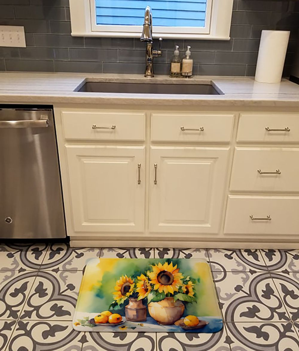 Sunflowers in Watercolor Memory Foam Kitchen Mat Machine Washable Anti-Fatigue Mat Cushion Comfort Bath Mat or Kitchen Rug