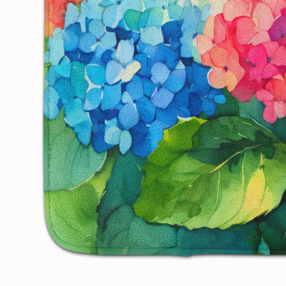 Hydrangeas in Watercolor Memory Foam Kitchen Mat Machine Washable Anti-Fatigue Mat Cushion Comfort Bath Mat or Kitchen Rug