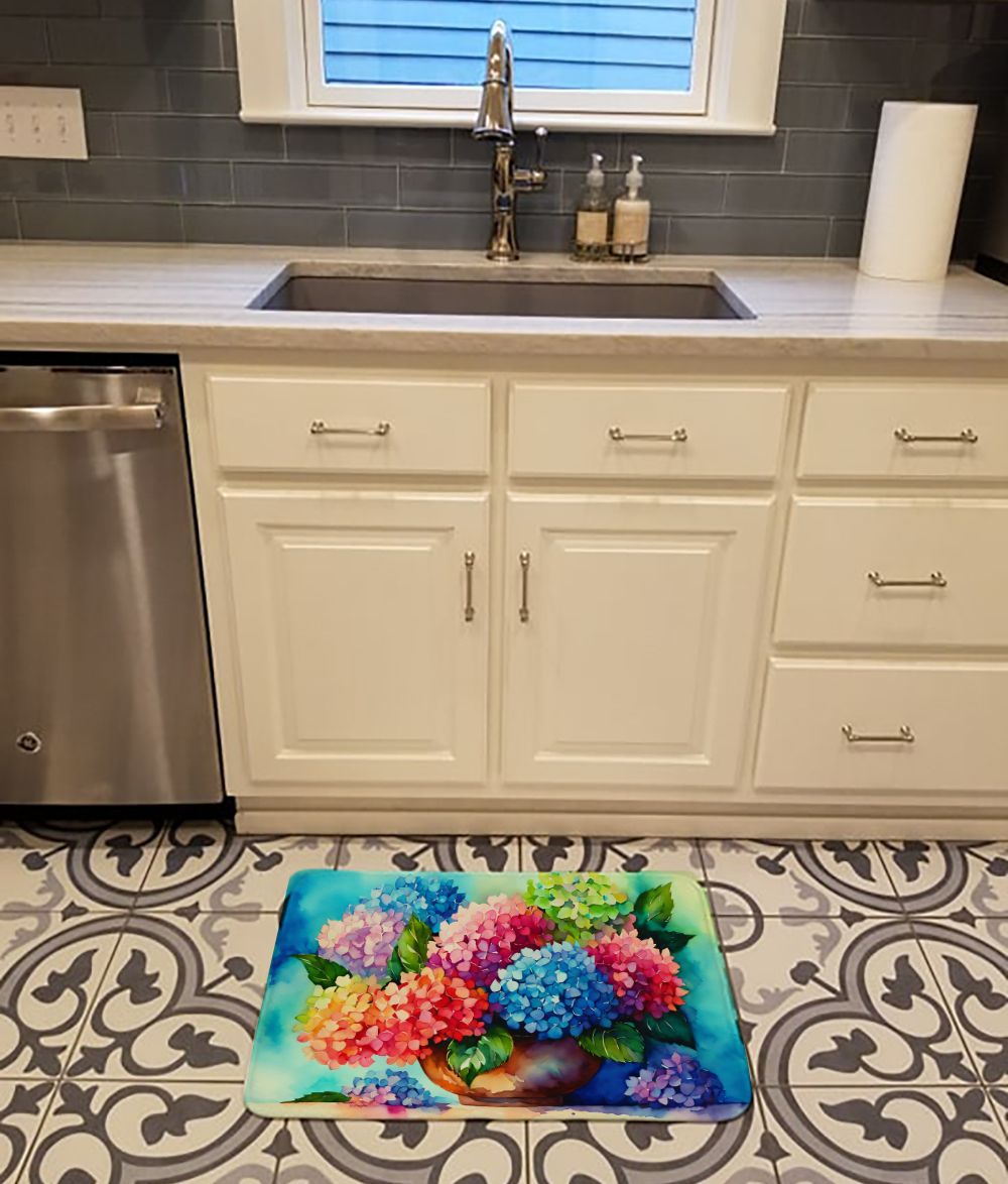 Hydrangeas in Watercolor Memory Foam Kitchen Mat Machine Washable Anti-Fatigue Mat Cushion Comfort Bath Mat or Kitchen Rug
