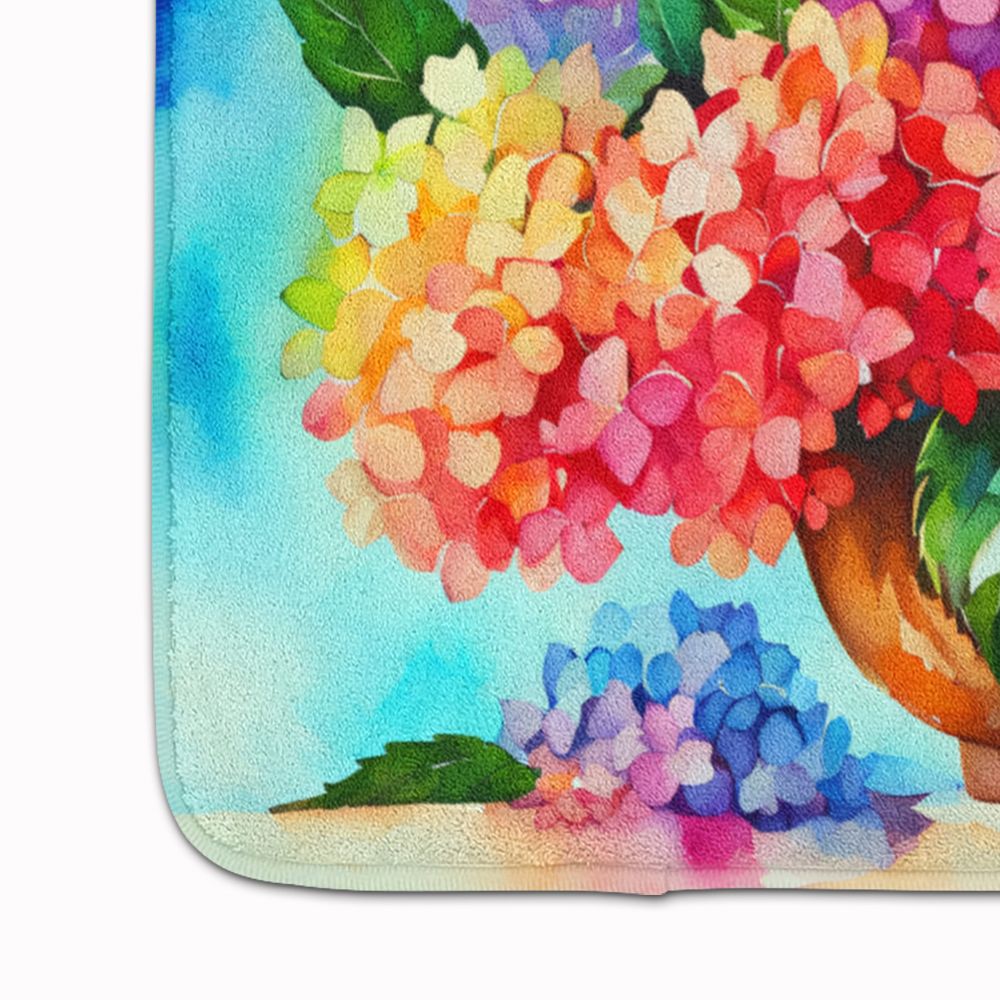 Hydrangeas in Watercolor Memory Foam Kitchen Mat Machine Washable Anti-Fatigue Mat Cushion Comfort Bath Mat or Kitchen Rug