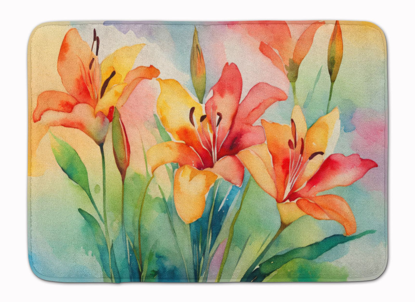 Lilies in Watercolor Memory Foam Kitchen Mat Machine Washable Anti-Fatigue Mat Cushion Comfort Bath Mat or Kitchen Rug