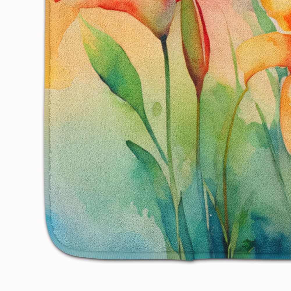 Lilies in Watercolor Memory Foam Kitchen Mat Machine Washable Anti-Fatigue Mat Cushion Comfort Bath Mat or Kitchen Rug