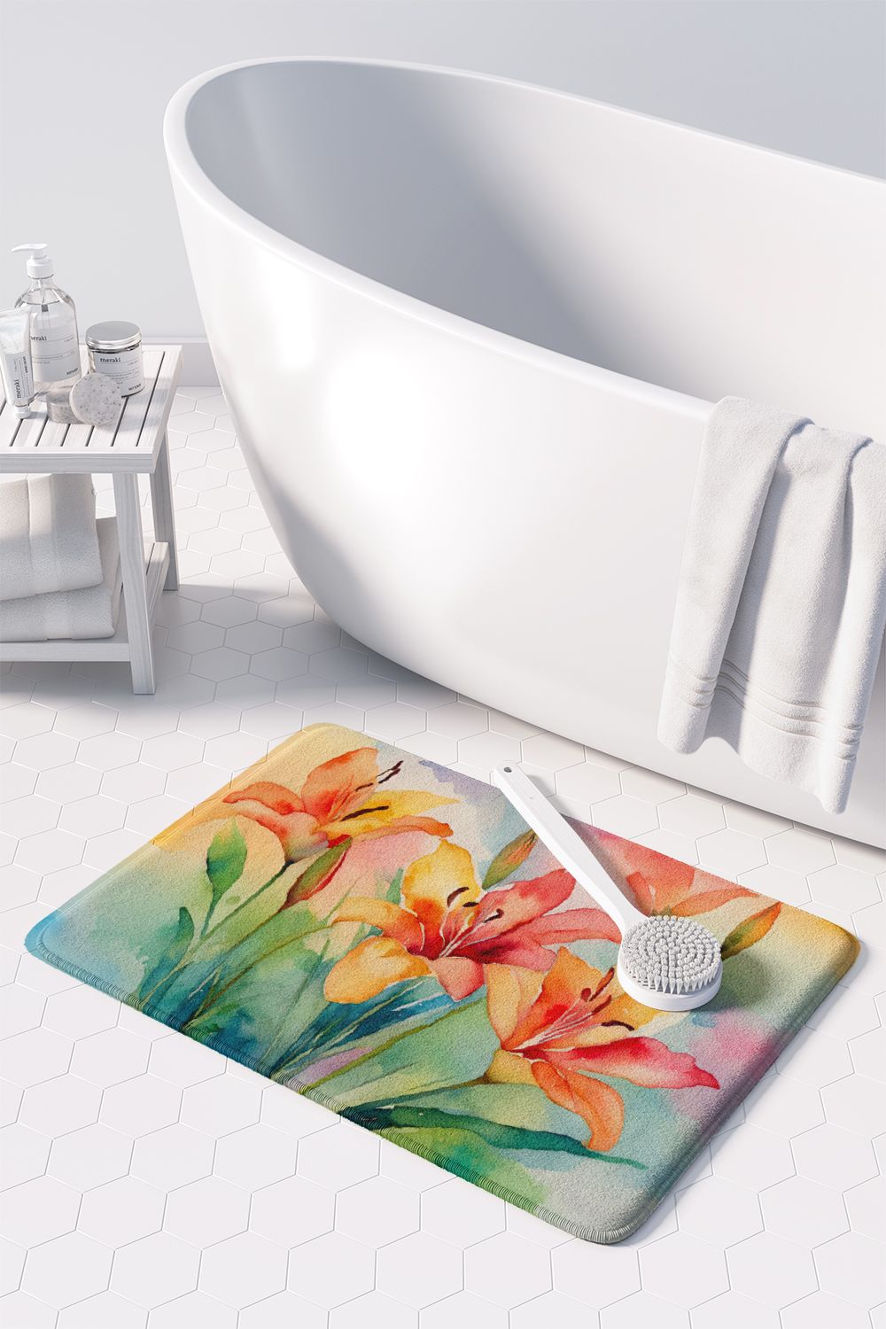 Lilies in Watercolor Memory Foam Kitchen Mat Machine Washable Anti-Fatigue Mat Cushion Comfort Bath Mat or Kitchen Rug