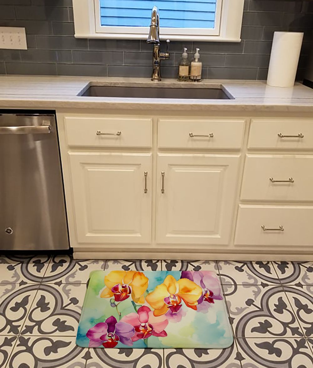 Orchids in Watercolor Memory Foam Kitchen Mat Machine Washable Anti-Fatigue Mat Cushion Comfort Bath Mat or Kitchen Rug