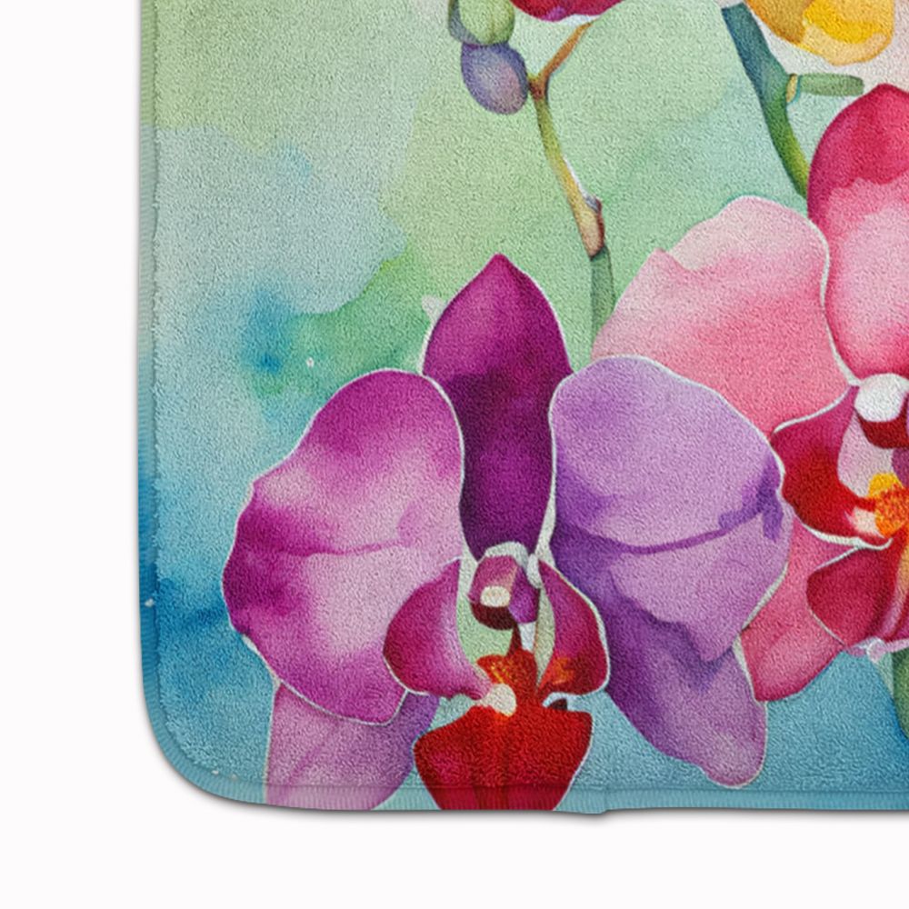 Orchids in Watercolor Memory Foam Kitchen Mat Machine Washable Anti-Fatigue Mat Cushion Comfort Bath Mat or Kitchen Rug