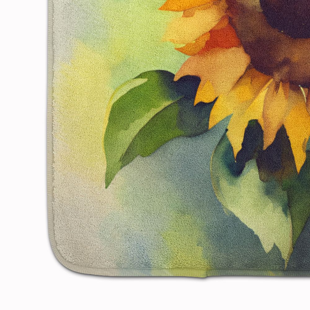 Sunflowers in Watercolor Memory Foam Kitchen Mat Machine Washable Anti-Fatigue Mat Cushion Comfort Bath Mat or Kitchen Rug