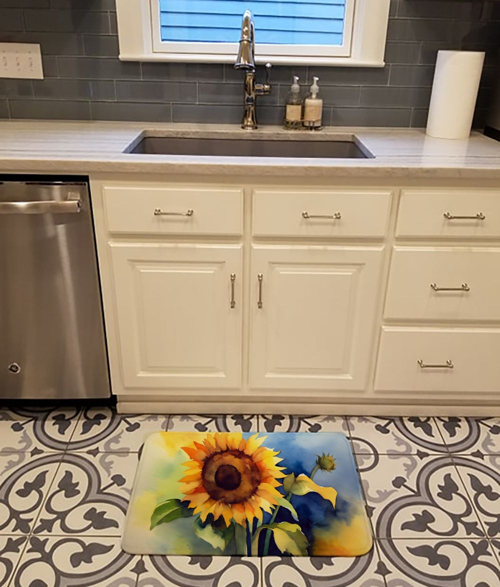 Sunflowers in Watercolor Memory Foam Kitchen Mat Machine Washable Anti-Fatigue Mat Cushion Comfort Bath Mat or Kitchen Rug