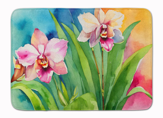 Orchids in Watercolor Memory Foam Kitchen Mat Machine Washable Anti-Fatigue Mat Cushion Comfort Bath Mat or Kitchen Rug