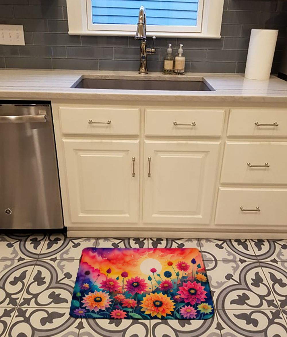 Dahlias in Color Memory Foam Kitchen Mat Machine Washable Anti-Fatigue Mat Cushion Comfort Bath Mat or Kitchen Rug