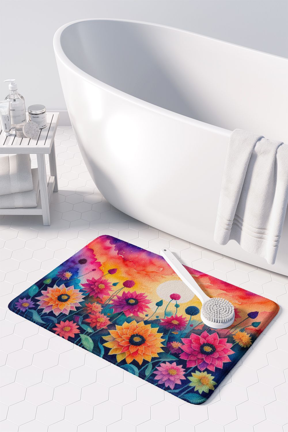 Dahlias in Color Memory Foam Kitchen Mat Machine Washable Anti-Fatigue Mat Cushion Comfort Bath Mat or Kitchen Rug