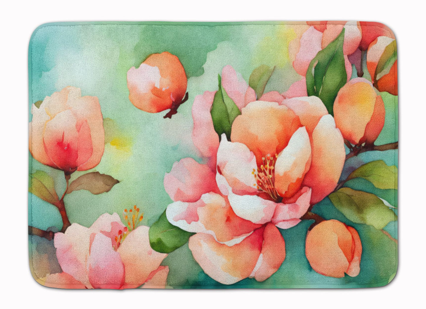Delaware Peach Blossom in Watercolor Memory Foam Kitchen Mat Machine Washable Anti-Fatigue Mat Cushion Comfort Bath Mat or Kitchen Rug