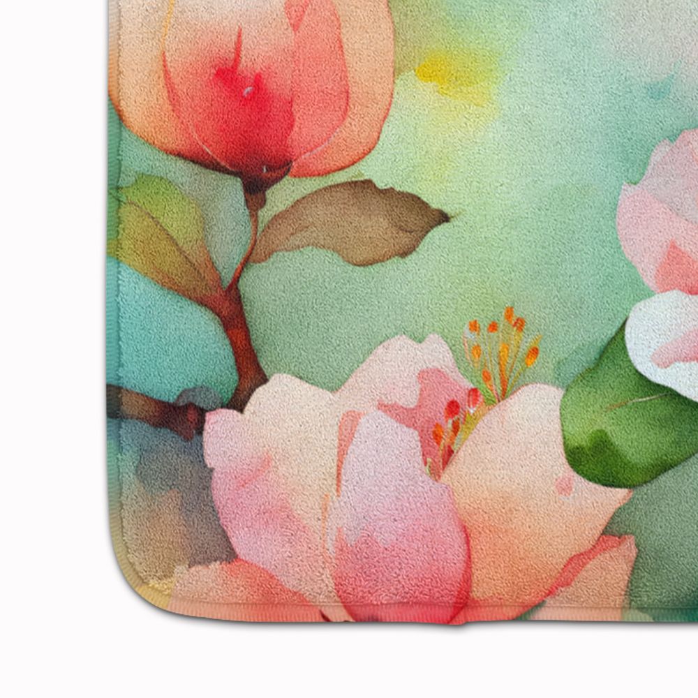 Delaware Peach Blossom in Watercolor Memory Foam Kitchen Mat Machine Washable Anti-Fatigue Mat Cushion Comfort Bath Mat or Kitchen Rug