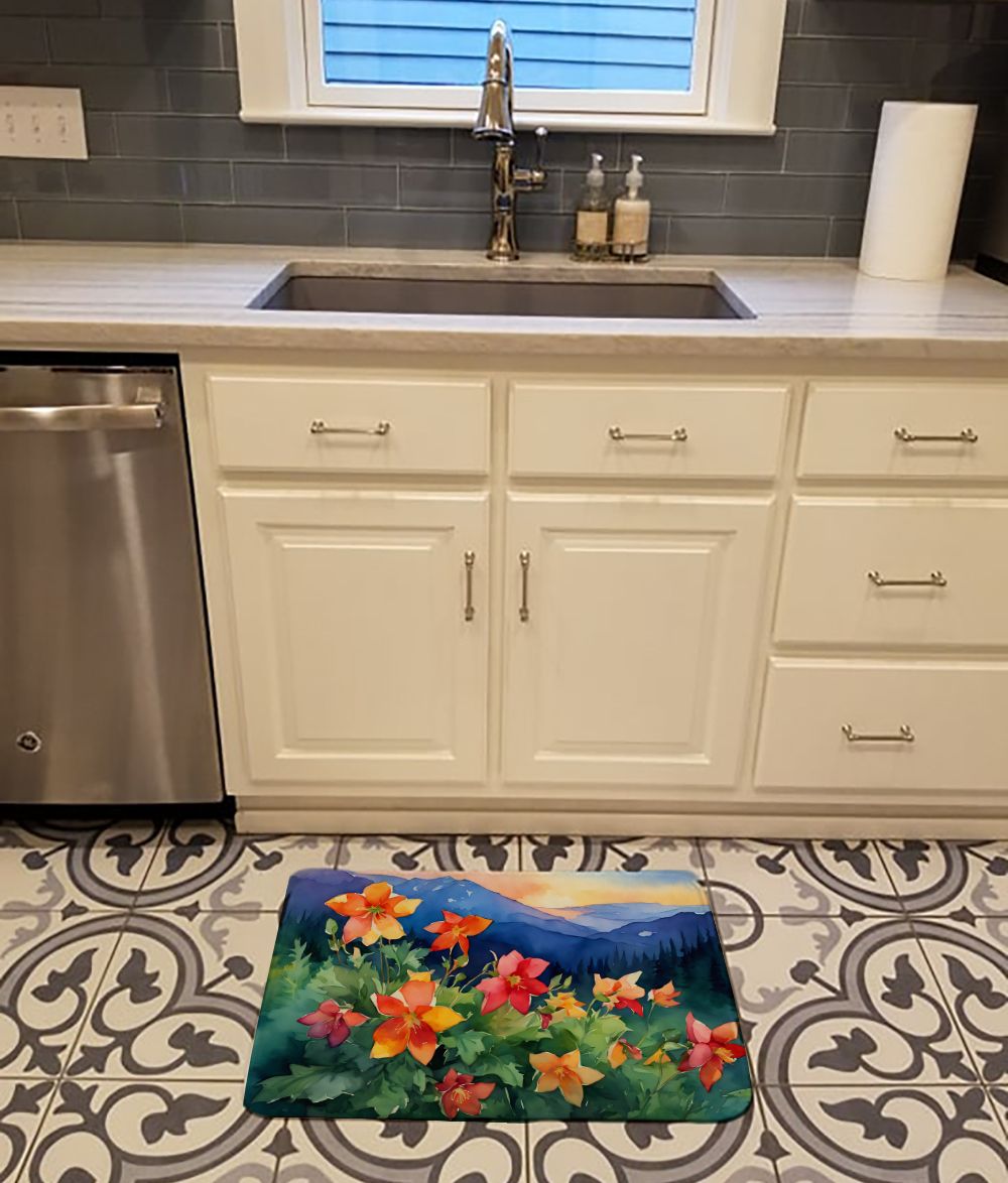 Colorado Rocky Mountain Columbine in Watercolor Memory Foam Kitchen Mat Machine Washable Anti-Fatigue Mat Cushion Comfort Bath Mat or Kitchen Rug