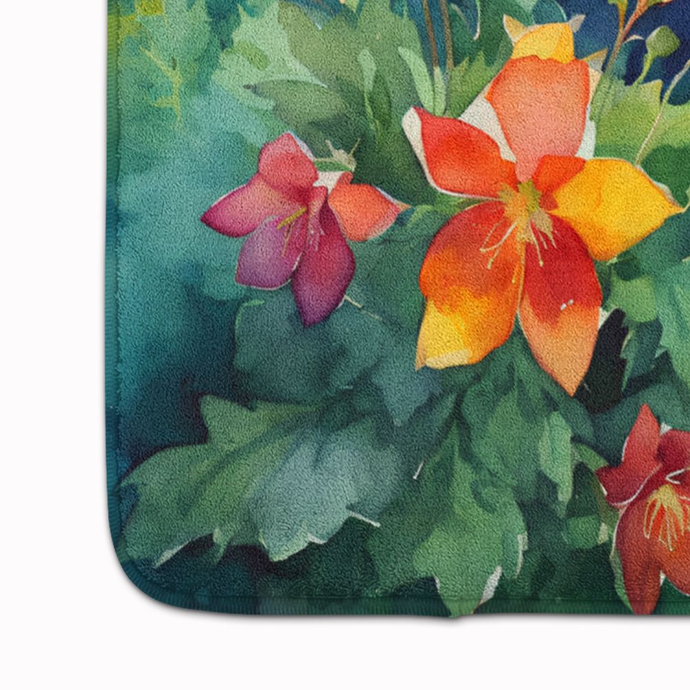 Colorado Rocky Mountain Columbine in Watercolor Memory Foam Kitchen Mat Machine Washable Anti-Fatigue Mat Cushion Comfort Bath Mat or Kitchen Rug