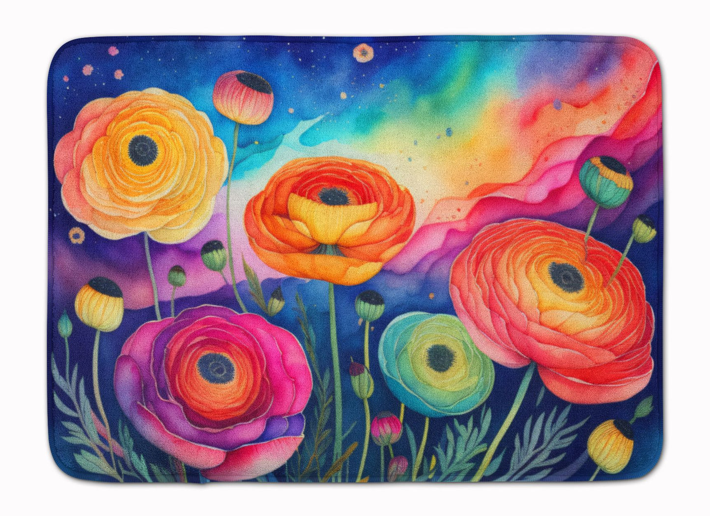Ranunculus in Color Memory Foam Kitchen Mat Machine Washable Anti-Fatigue Mat Cushion Comfort Bath Mat or Kitchen Rug