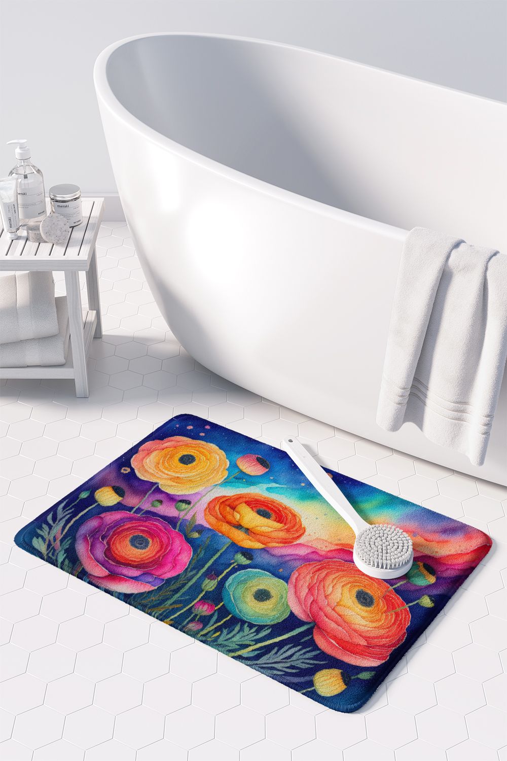 Ranunculus in Color Memory Foam Kitchen Mat Machine Washable Anti-Fatigue Mat Cushion Comfort Bath Mat or Kitchen Rug