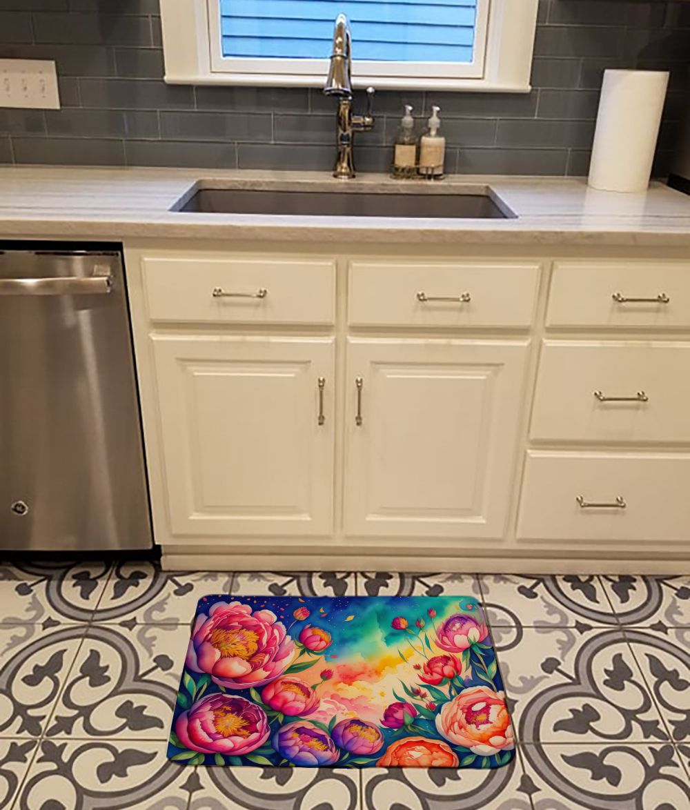 Peonies in Color Memory Foam Kitchen Mat Machine Washable Anti-Fatigue Mat Cushion Comfort Bath Mat or Kitchen Rug