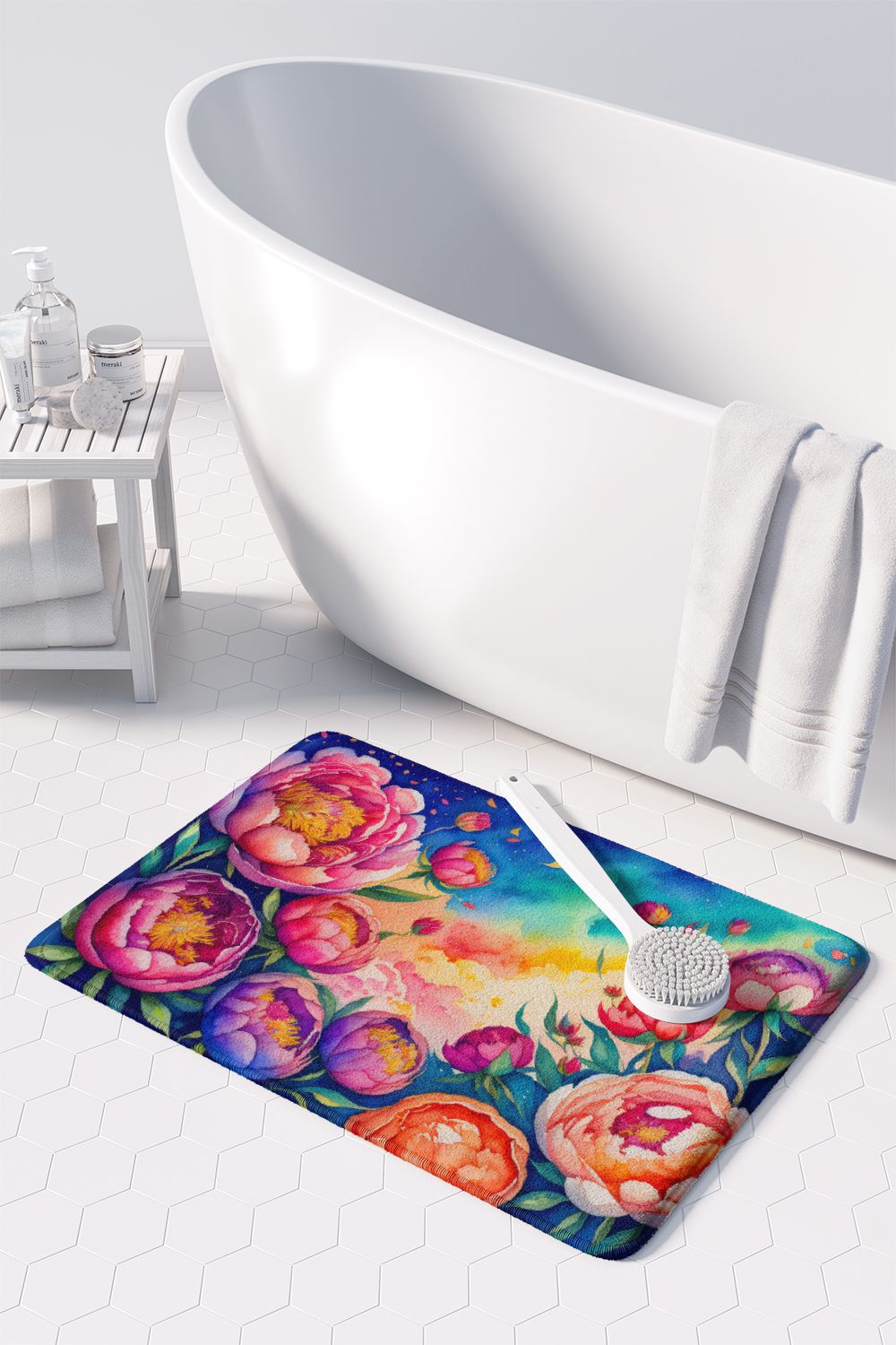 Peonies in Color Memory Foam Kitchen Mat Machine Washable Anti-Fatigue Mat Cushion Comfort Bath Mat or Kitchen Rug