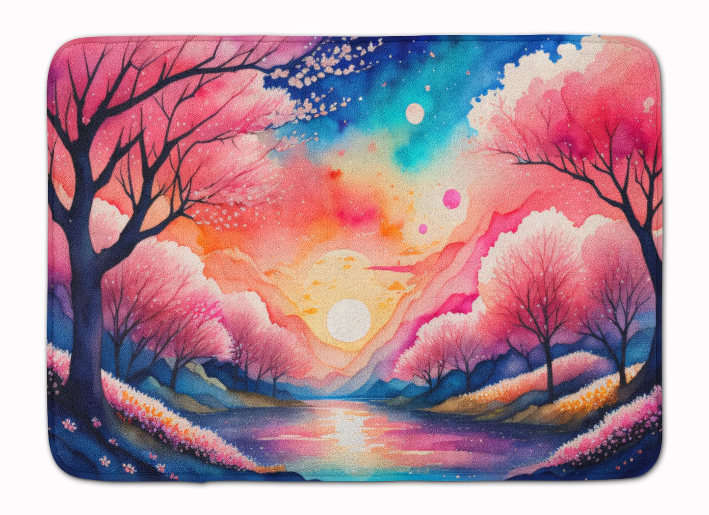 Cherry Blossom in Color Memory Foam Kitchen Mat Machine Washable Anti-Fatigue Mat Cushion Comfort Bath Mat or Kitchen Rug