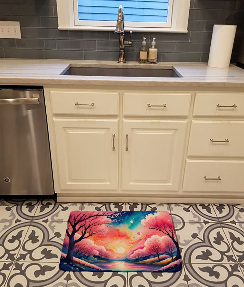 Cherry Blossom in Color Memory Foam Kitchen Mat Machine Washable Anti-Fatigue Mat Cushion Comfort Bath Mat or Kitchen Rug