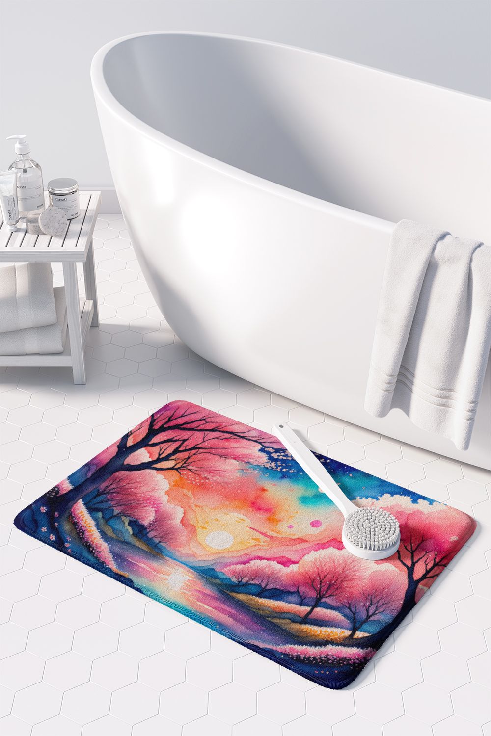 Cherry Blossom in Color Memory Foam Kitchen Mat Machine Washable Anti-Fatigue Mat Cushion Comfort Bath Mat or Kitchen Rug