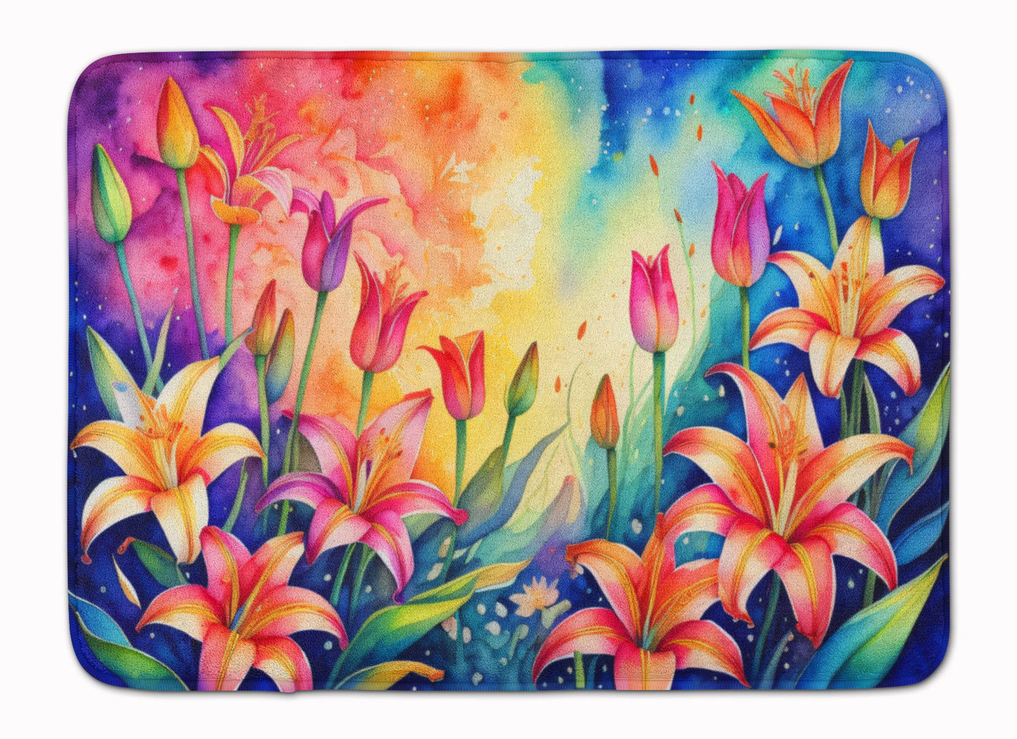 Lilies in Color Memory Foam Kitchen Mat Machine Washable Anti-Fatigue Mat Cushion Comfort Bath Mat or Kitchen Rug