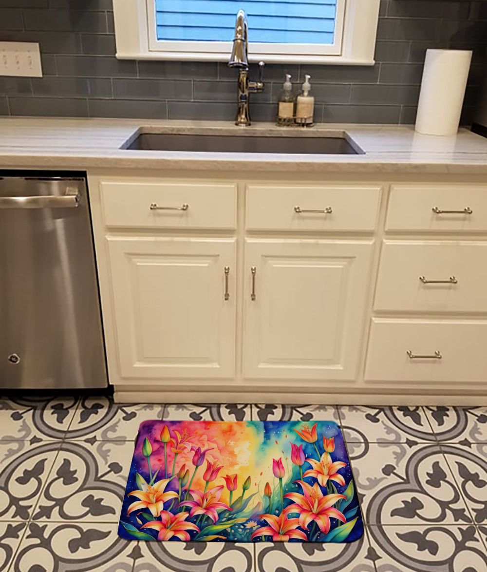 Lilies in Color Memory Foam Kitchen Mat Machine Washable Anti-Fatigue Mat Cushion Comfort Bath Mat or Kitchen Rug