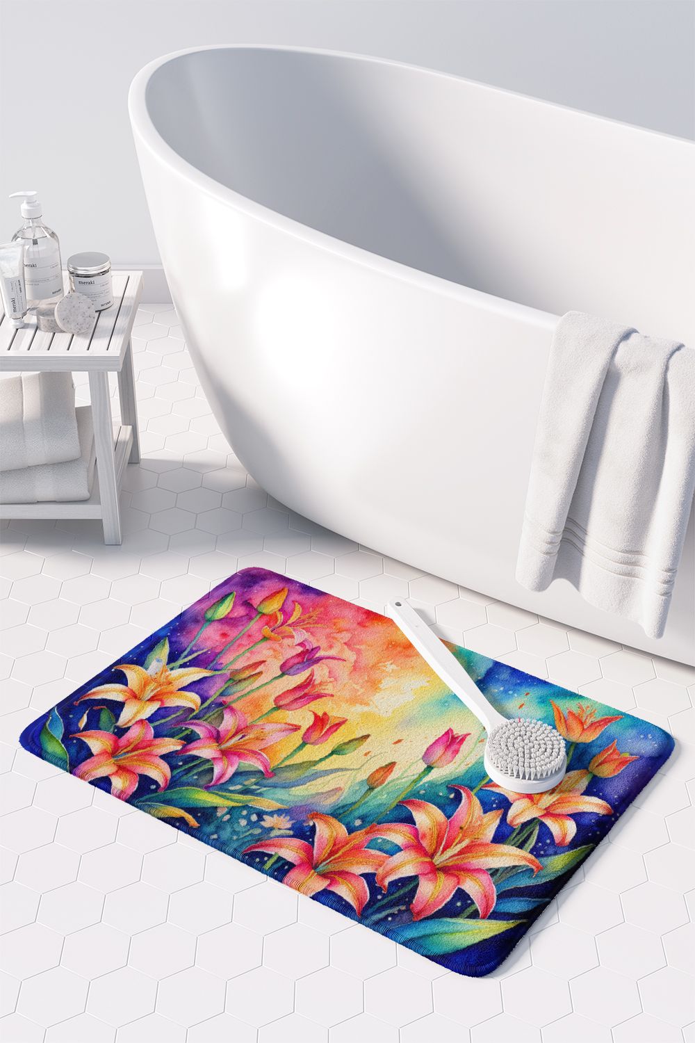 Lilies in Color Memory Foam Kitchen Mat Machine Washable Anti-Fatigue Mat Cushion Comfort Bath Mat or Kitchen Rug