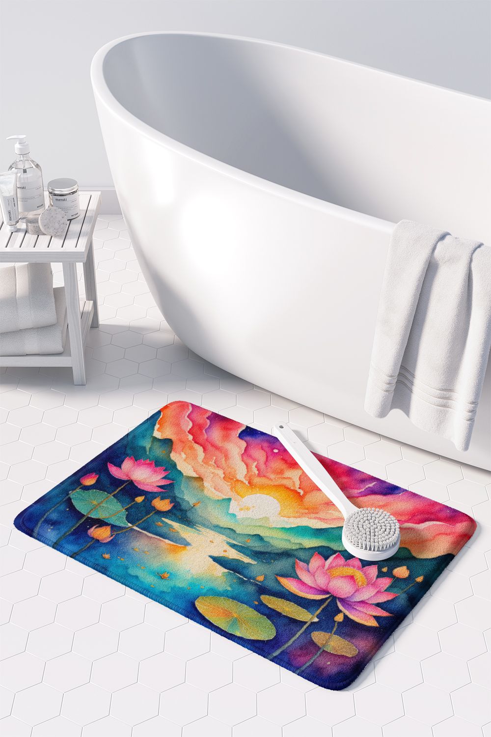 Lotus in Color Memory Foam Kitchen Mat Machine Washable Anti-Fatigue Mat Cushion Comfort Bath Mat or Kitchen Rug