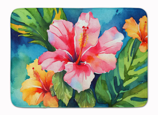 Hawaii Hawaiian Hibiscus in Watercolor Memory Foam Kitchen Mat Machine Washable Anti-Fatigue Mat Cushion Comfort Bath Mat or Kitchen Rug