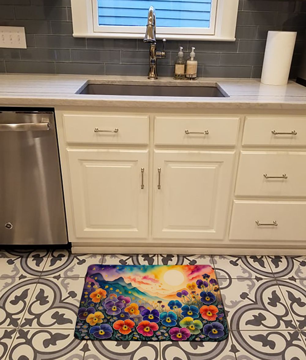 Pansies in Color Memory Foam Kitchen Mat Machine Washable Anti-Fatigue Mat Cushion Comfort Bath Mat or Kitchen Rug