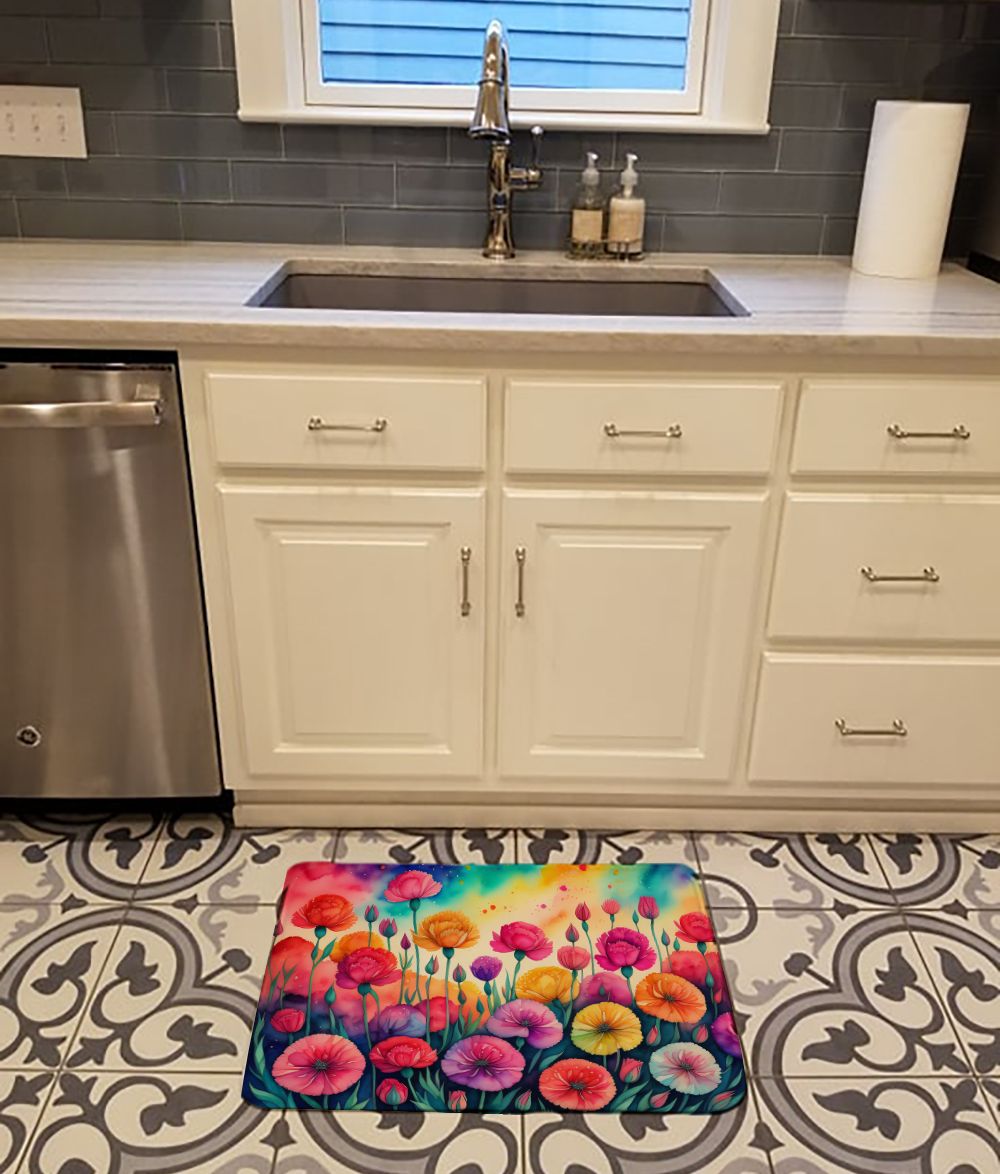 Carnations in Color Memory Foam Kitchen Mat Machine Washable Anti-Fatigue Mat Cushion Comfort Bath Mat or Kitchen Rug