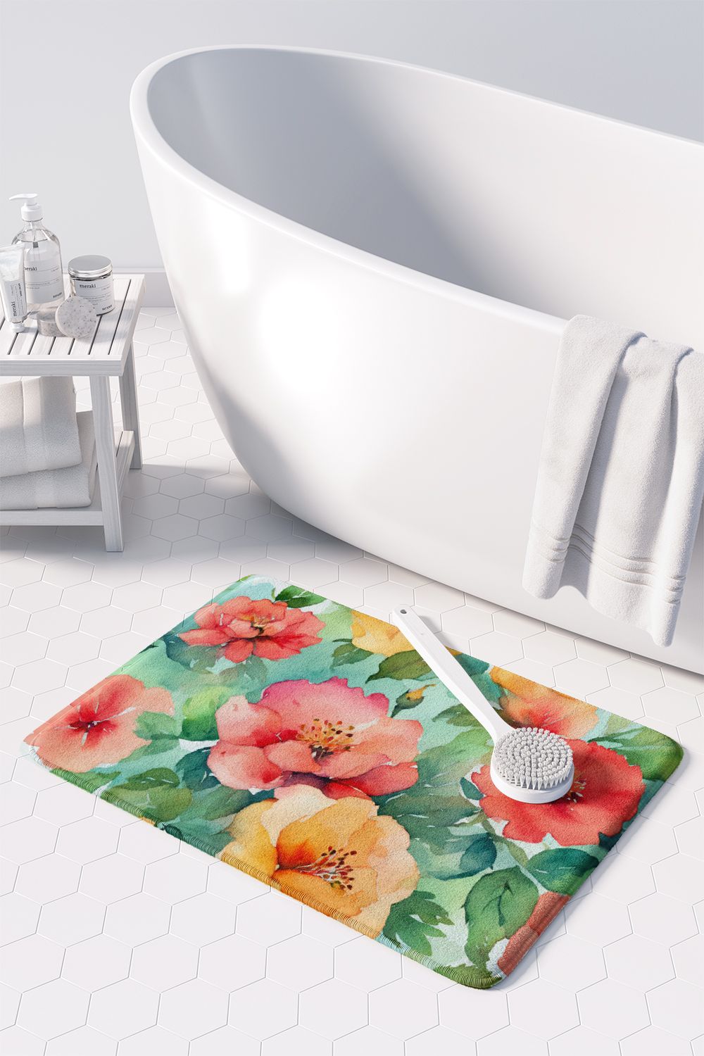 Georgia Cherokee Rose in Watercolor Memory Foam Kitchen Mat Machine Washable Anti-Fatigue Mat Cushion Comfort Bath Mat or Kitchen Rug