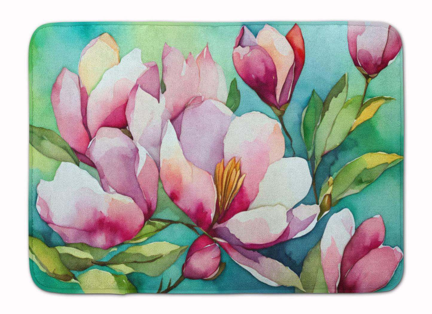 Louisiana Magnolias in Watercolor Memory Foam Kitchen Mat Machine Washable Anti-Fatigue Mat Cushion Comfort Bath Mat or Kitchen Rug