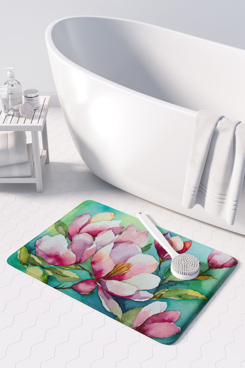 Louisiana Magnolias in Watercolor Memory Foam Kitchen Mat Machine Washable Anti-Fatigue Mat Cushion Comfort Bath Mat or Kitchen Rug