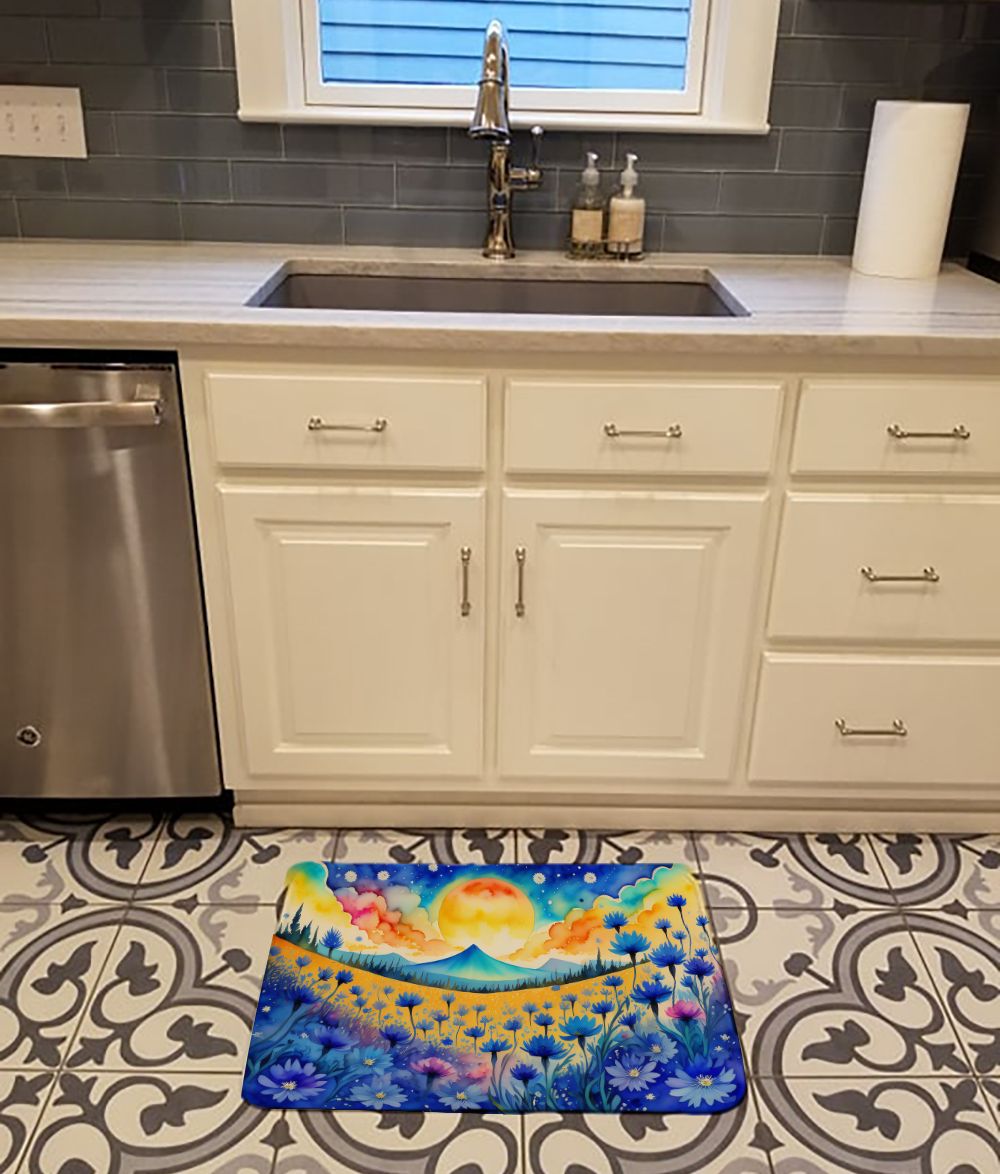 Blue Cornflowers in Color Memory Foam Kitchen Mat Machine Washable Anti-Fatigue Mat Cushion Comfort Bath Mat or Kitchen Rug