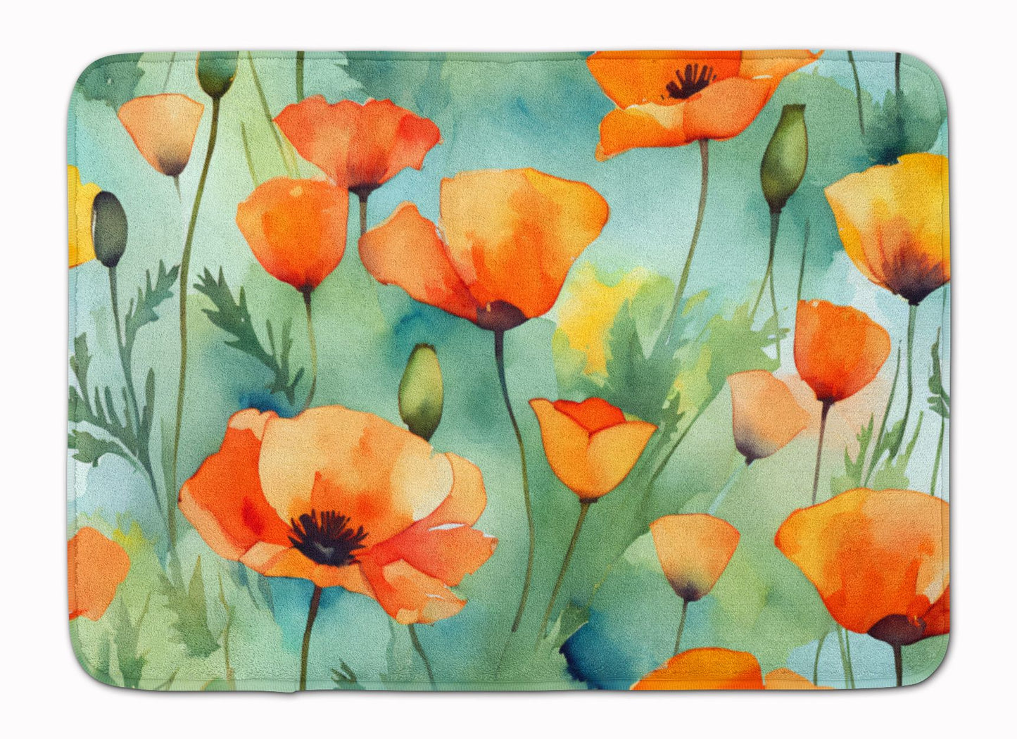 California California Poppies in Watercolor Memory Foam Kitchen Mat Machine Washable Anti-Fatigue Mat Cushion Comfort Bath Mat or Kitchen Rug