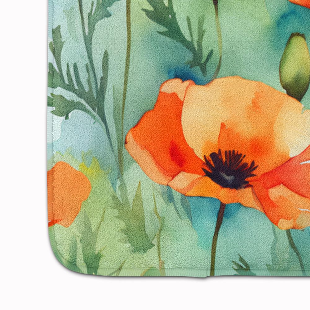 California California Poppies in Watercolor Memory Foam Kitchen Mat Machine Washable Anti-Fatigue Mat Cushion Comfort Bath Mat or Kitchen Rug