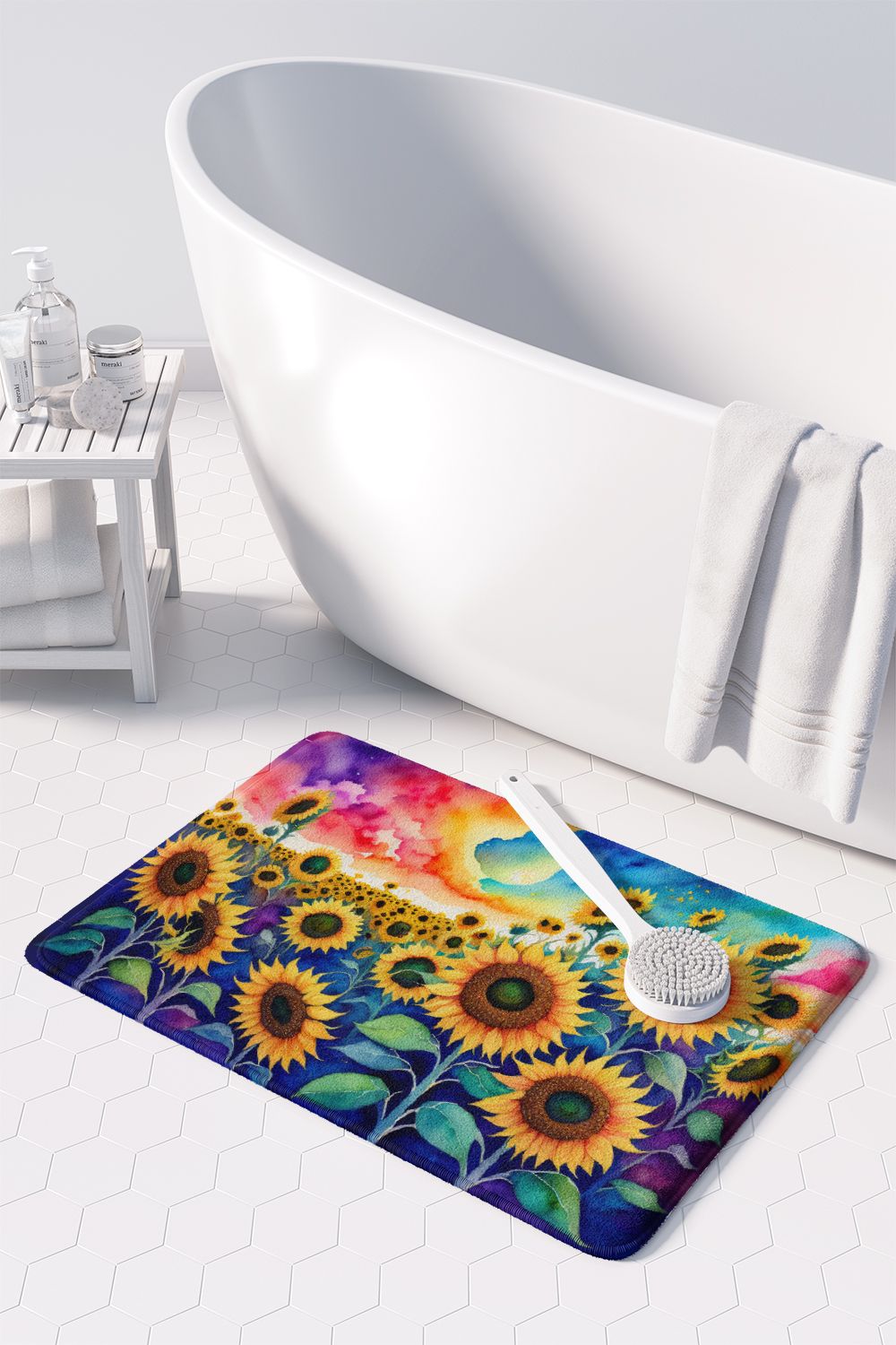 Sunflowers in Color Memory Foam Kitchen Mat Machine Washable Anti-Fatigue Mat Cushion Comfort Bath Mat or Kitchen Rug