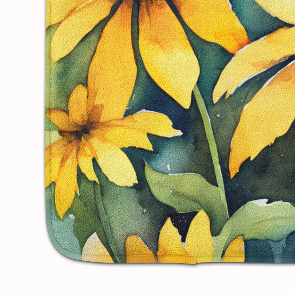 Maryland Black-Eyed Susans in Watercolor Memory Foam Kitchen Mat Machine Washable Anti-Fatigue Mat Cushion Comfort Bath Mat or Kitchen Rug