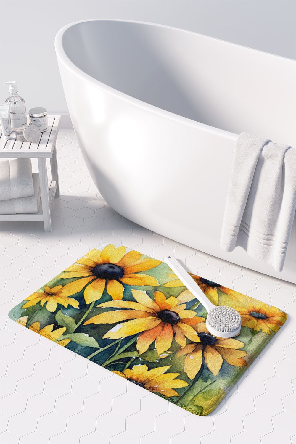 Maryland Black-Eyed Susans in Watercolor Memory Foam Kitchen Mat Machine Washable Anti-Fatigue Mat Cushion Comfort Bath Mat or Kitchen Rug