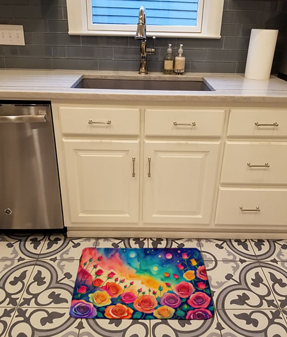 Roses in Color Memory Foam Kitchen Mat Machine Washable Anti-Fatigue Mat Cushion Comfort Bath Mat or Kitchen Rug