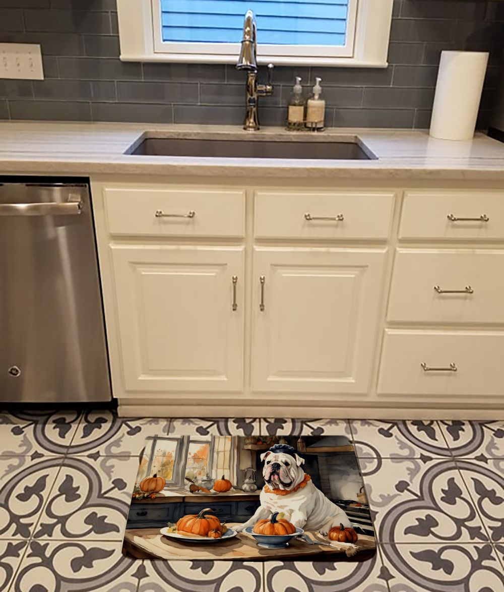 English Bulldog Fall Kitchen Pumpkins Memory Foam Kitchen Mat Machine Washable Anti-Fatigue Mat Cushion Comfort Bath Mat or Kitchen Rug