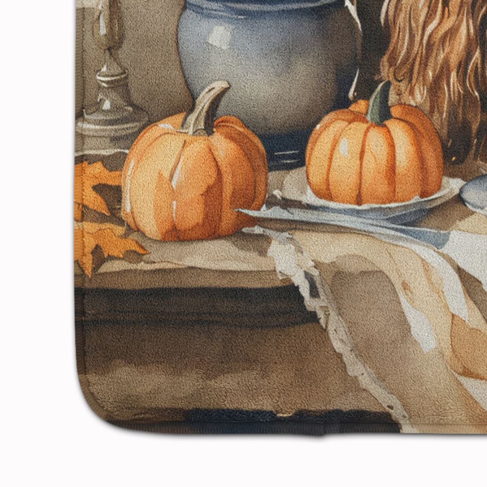 Cavalier Spaniel Fall Kitchen Pumpkins Memory Foam Kitchen Mat Machine Washable Anti-Fatigue Mat Cushion Comfort Bath Mat or Kitchen Rug