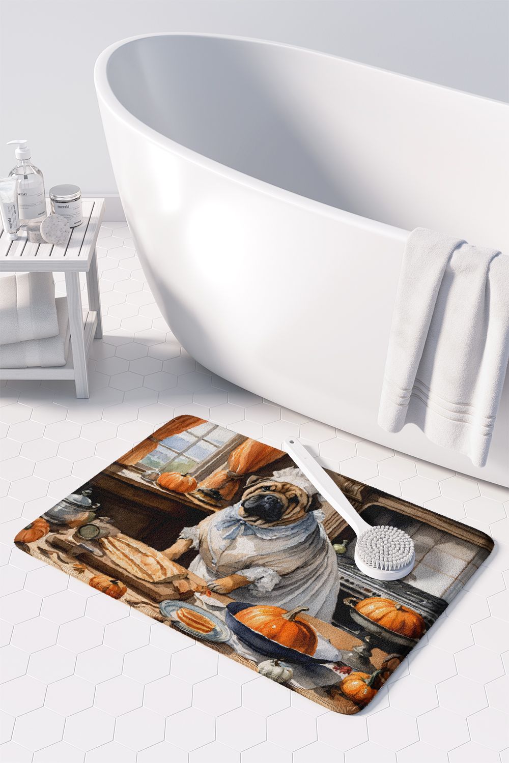 Shar Pei Fall Kitchen Pumpkins Memory Foam Kitchen Mat Machine Washable Anti-Fatigue Mat Cushion Comfort Bath Mat or Kitchen Rug