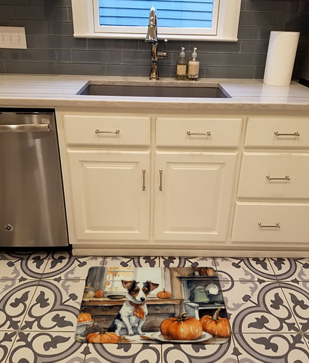 Jack Russell Terrier Fall Kitchen Pumpkins Memory Foam Kitchen Mat Machine Washable Anti-Fatigue Mat Cushion Comfort Bath Mat or Kitchen Rug