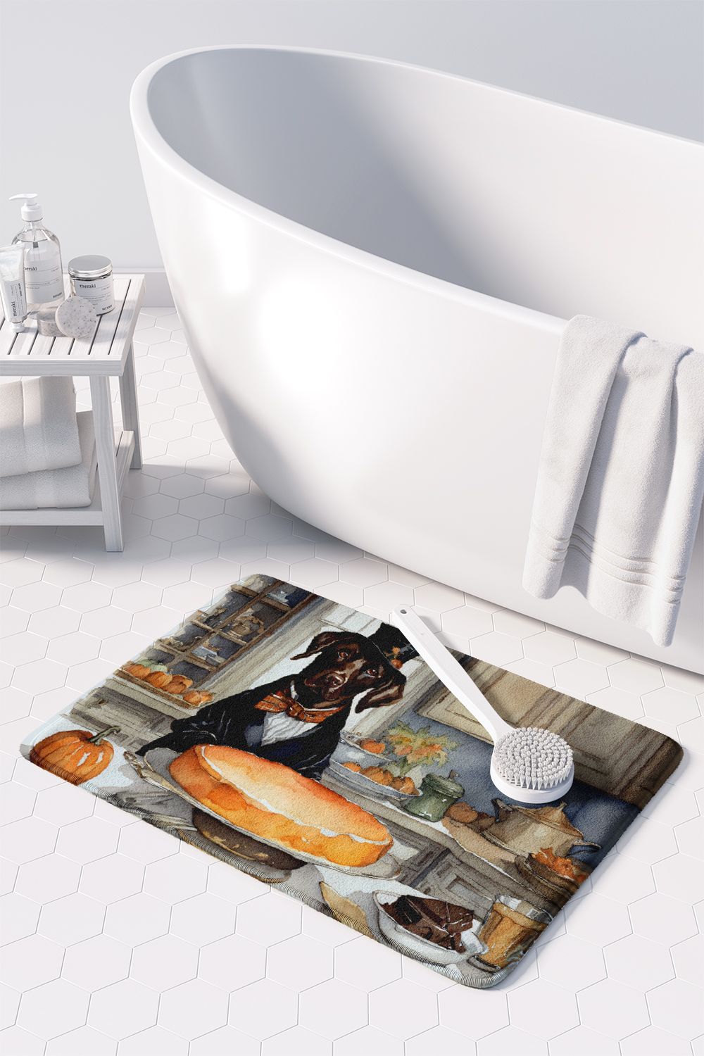 Chocolate Lab Fall Kitchen Pumpkins Memory Foam Kitchen Mat Machine Washable Anti-Fatigue Mat Cushion Comfort Bath Mat or Kitchen Rug