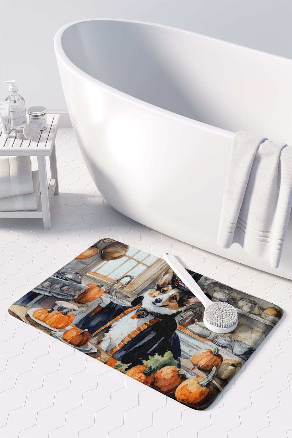 Corgi Fall Kitchen Pumpkins Memory Foam Kitchen Mat Machine Washable Anti-Fatigue Mat Cushion Comfort Bath Mat or Kitchen Rug